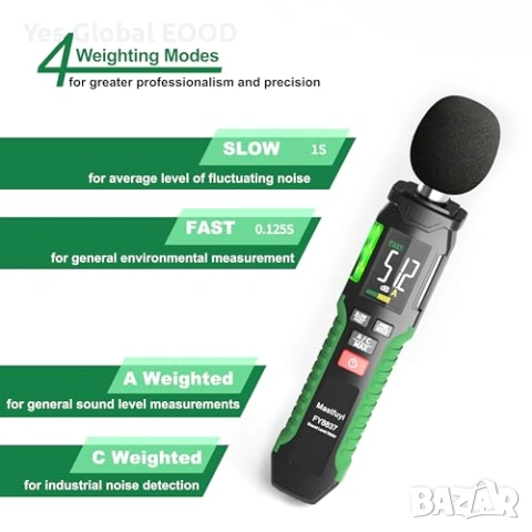 Дигитален шумомер 30–130dB A/C LCD, снимка 3 - Друга електроника - 53621146