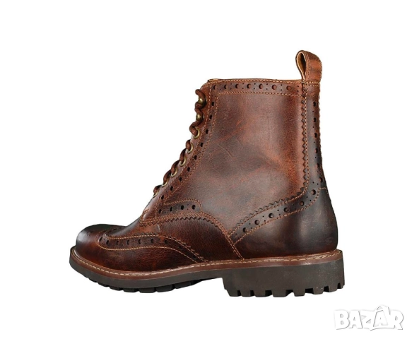 Clarks Кожени ботуши Montacute Lord Wing Tip Brogue, тъмнокафяви номер 42, снимка 4 - Мъжки боти - 52435898