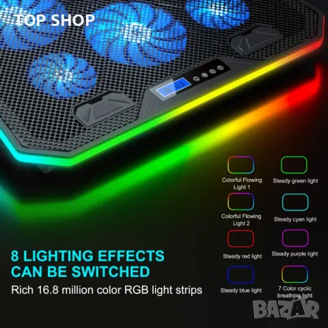 Охлаждаща подложка за лаптоп TopMate C12 RGB геймърски, снимка 2 - Лаптоп аксесоари - 48836488
