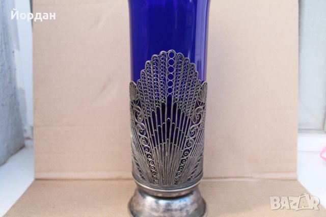 СССР ваза стъкло посребрен корпус, снимка 6 - Антикварни и старинни предмети - 40834390