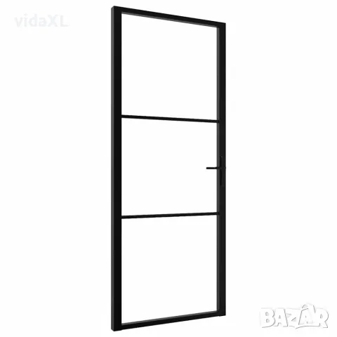 vidaXL Интериорна врата, ESG стъкло и алуминий, 83x201,5 см, черна