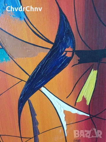 78х58см/голяма абстрактна картина масло върху платно/птица/дървена рамка, снимка 3 - Картини - 50896502