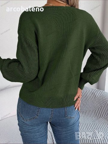 Небрежен едноцветен дамски плетен пуловер с квадратно деколте, 3цвята - 023 , снимка 6 - Блузи с дълъг ръкав и пуловери - 42237722