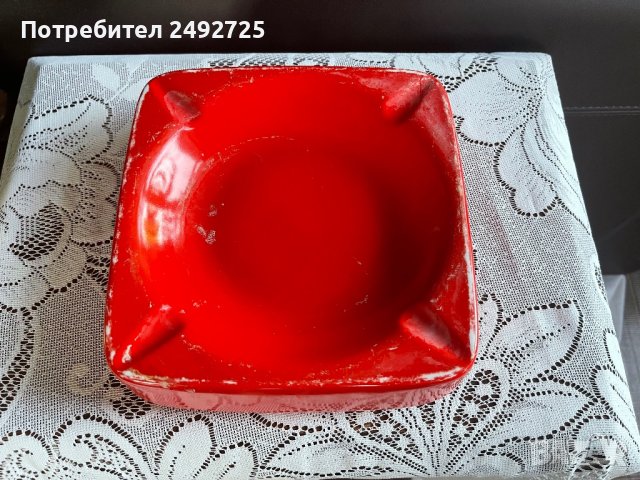 Пепелник стар български порцелан, червено , снимка 2 - Антикварни и старинни предмети - 42297574