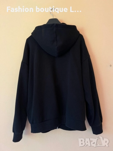 Черен анурак с пеперуда от сребърни камъчета и качулка С размер 100% памук 🖤, снимка 8 - Суичъри - 51463484