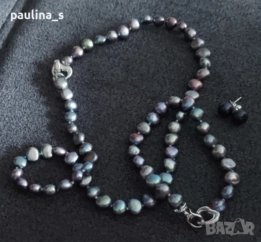 Два различни броя / Зашеметяващ комплект от естествени бели и черни сладководни перли, снимка 10 - Бижутерийни комплекти - 33618068