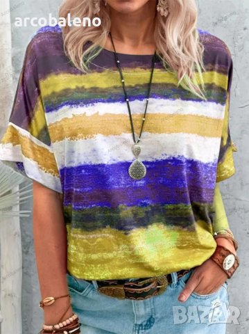 Дамска тениска с къс ръкав в европейски и американски градиентен контрастен цвят, 10цвята , снимка 9 - Тениски - 40114275