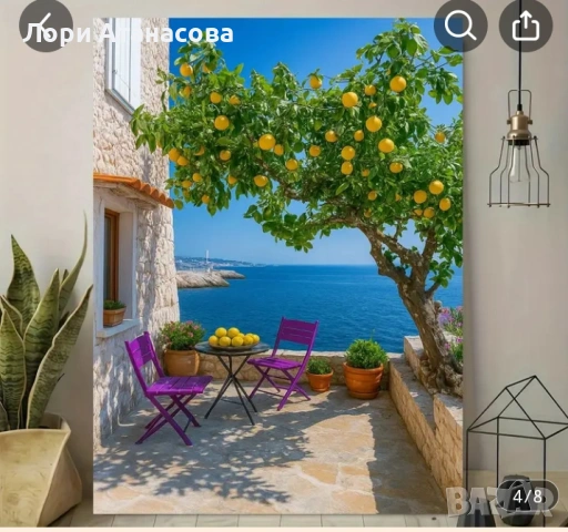 Лимоново дърво с крайбрежен изглед-платно с рамка,30см./40 см.