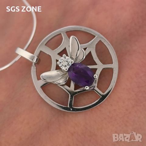 сребърна висулка с естествен аметист