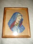 № 7825 стар гоблен - Мадона  - с рамка  - размер 26 / 21,5 см  - рамка от дърво с орнаменти, снимка 1