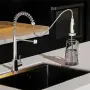 Кухненски смесител с пружина и изтеглящ душ, сребристосив, снимка 4