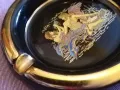 Черен позлатен 24K златен пепелник Традиционен гръцки ръчно израб. керамичен СТРИГОС маркиран фи 105, снимка 4