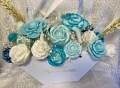 Луксозен букет от соеви  свещи в тюркоаз и бяло – ръчна изработка, снимка 8