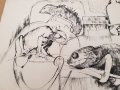 Картина Ина Тъмнева Хамелеони гущери рисунка туш 1983г., снимка 4