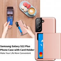  Нов Удароустойчив калъф за телефон с джоб за карти Samsung S22+ Самсунг, снимка 4 - Калъфи, кейсове - 36027776