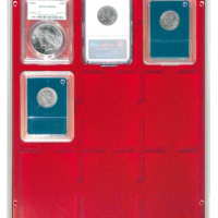 Lindner MB кутия в червен цвят PVC за 9 сертифицирани монети / монетни карти, снимка 3 - Нумизматика и бонистика - 44828323