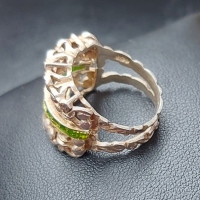 Винтидж / Стар сребърен пръстен със зелен емайл / проба 925 , снимка 5 - Пръстени - 44581893