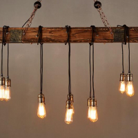 Дървена винтидж лампа полилей 6 глави Индустриални висящи тела Ретро, снимка 6 - Лампи за таван - 36170598