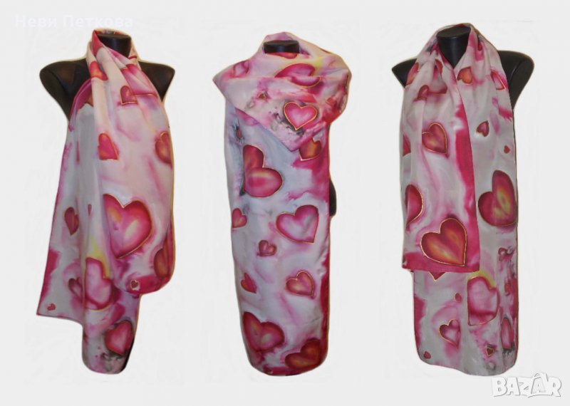 Рисуван копринен шал ВАЛЕНТИНКИ, снимка 1
