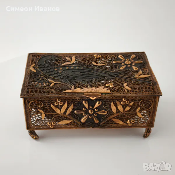 Стара медна албанска кутия за бижута филигран #5894, снимка 1