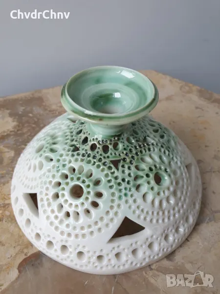 Нестандартен малък ажурен порцеланов свещник единица/12см, снимка 1