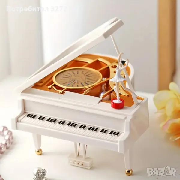 Музикална кутия във формата на пиано с кутия за бижута и танцуваща балерина, снимка 1