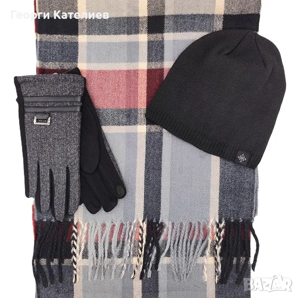 Мъжки зимен комплект-Кашмирен шал, шапка и луксозни ръкавици Код на продукта:KM-01, снимка 1