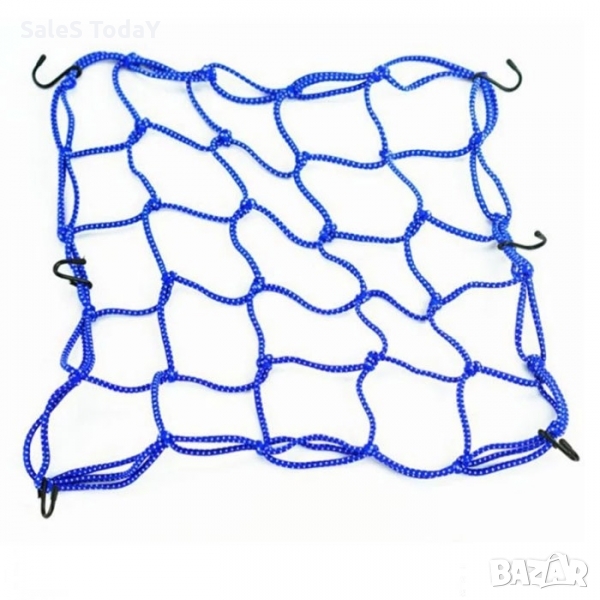 Мрежа за мотор, багажник, каска, АТВ, с подвижни куки, 35*30см, син, снимка 1