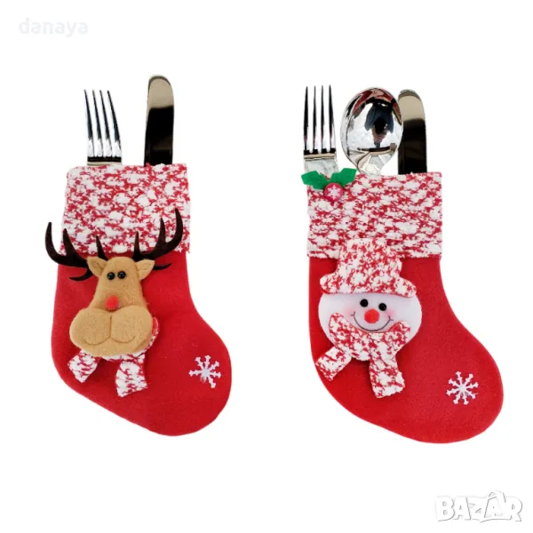 5528 Коледна декорация Калъф за прибори украса за маса Чорапче, снимка 1