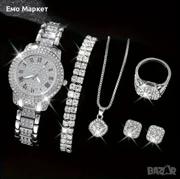 Дамски часовник сребърен с камъни 6 части, снимка 1