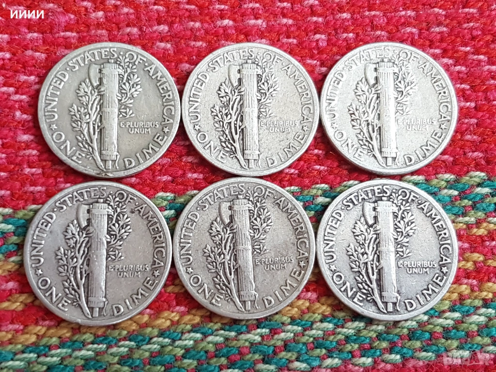 Сребърна монета дайм 6 бр, снимка 1