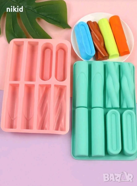 Микс 8 дълги правоъгълни форми за мюсли бар барчета силиконов молд форма фондан шоколад гипс сапун , снимка 1