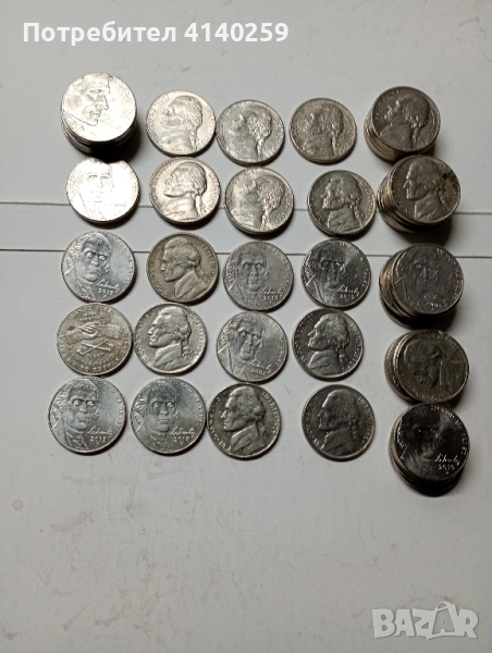 САЩ МОНЕТИ ЛОТ 5 ЦЕНТА 1970 2019 г , снимка 1