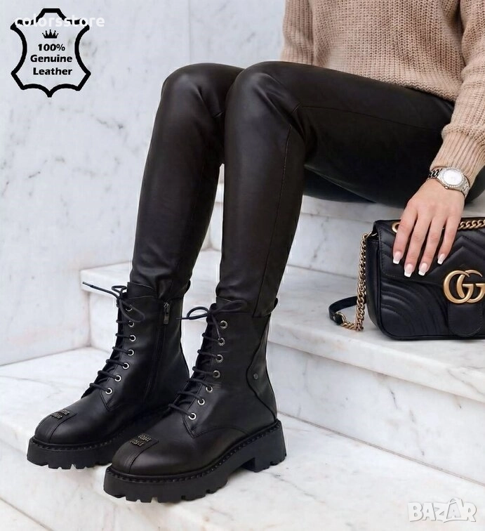 Равни боти - черна ЕСТЕСТВЕНА кожа - 8049 , снимка 1