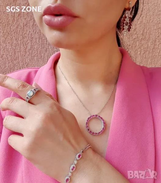 Сребърно Колие с Рубини/Сапфири от Тайланд, снимка 1