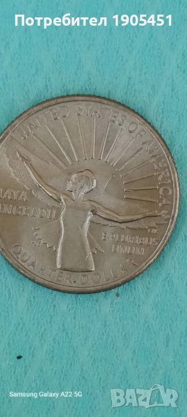 Куотър долар 2022г.Мая Анжела.Филаделфия.Сащ.Видни Американски жени.UNC.Много, снимка 1