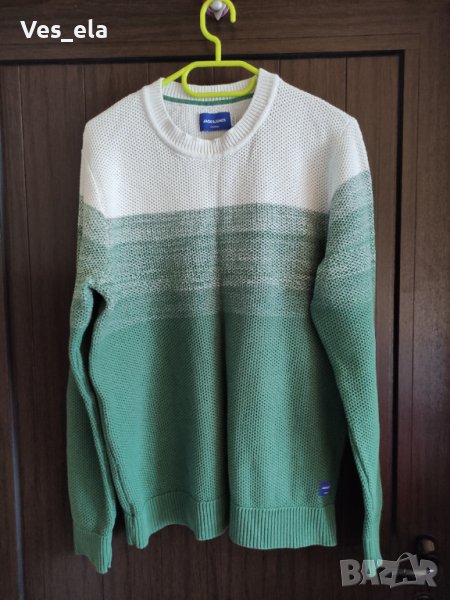 Мъжка блуза плетиво Jack & Jones в бяло и зелено, снимка 1
