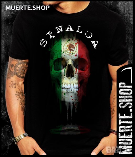 Черна тениска с щампа SINALOA SKULL MEXICO, снимка 1