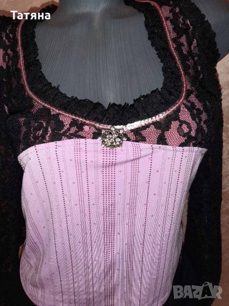 Комплект от дантела-пола и блузка в розово, снимка 1