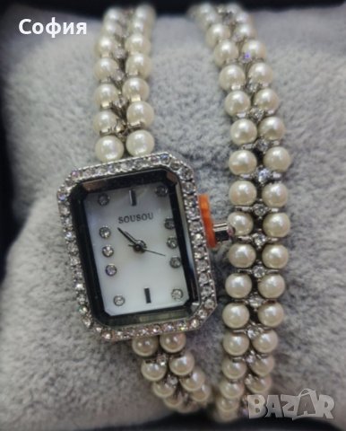 Дамски часовник Sousou комплект с гривна бял/сребрист, снимка 5 - Дамски - 44324757