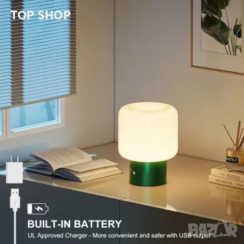 FANHAO сензорна лампа за нощно шкафче, преносима безжична лампа-гъба с абажур от опалово стъкло, снимка 6 - Настолни лампи - 49546593