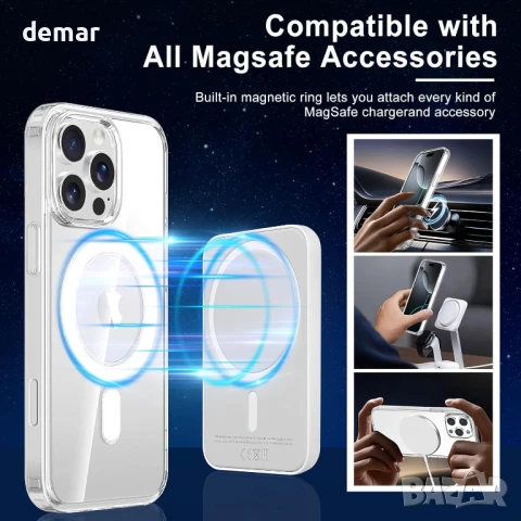 gueche Магнитен калъф за iPhone 16 pro max, прозрачен, съвместим с MagSafe, снимка 6 - Калъфи, кейсове - 51395565