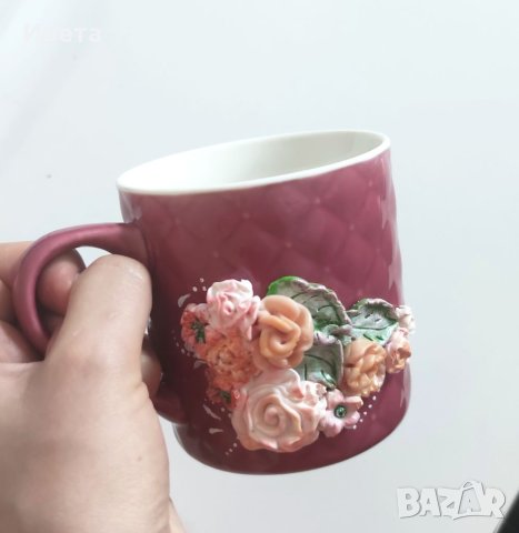 Чаши декорирани с полимерна глина , снимка 3 - Ръчно изработени сувенири - 39839462