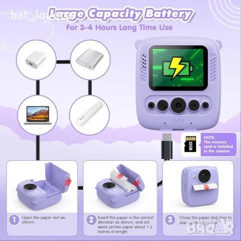 Нов Детски Дигитален Фотоапарат за Моментални Снимки, снимка 6 - Електрически играчки - 53760100