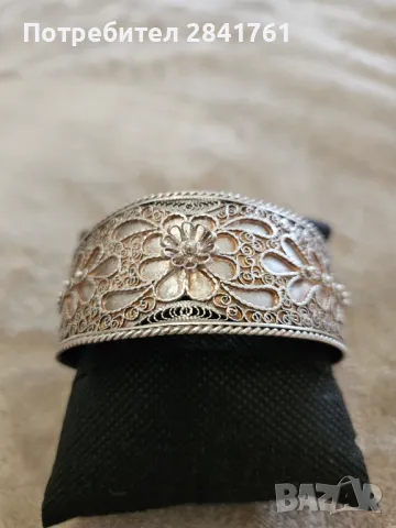 Старинна сребърна гривна филигран, снимка 9 - Гривни - 50015490