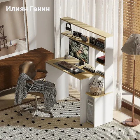 Компютърно бюро HOMCOM, бюро с отворени рафтове и отделения, снимка 3 - Бюра - 56249845