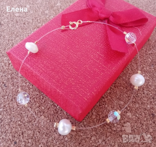 Гривна с естествени перли и кристали 