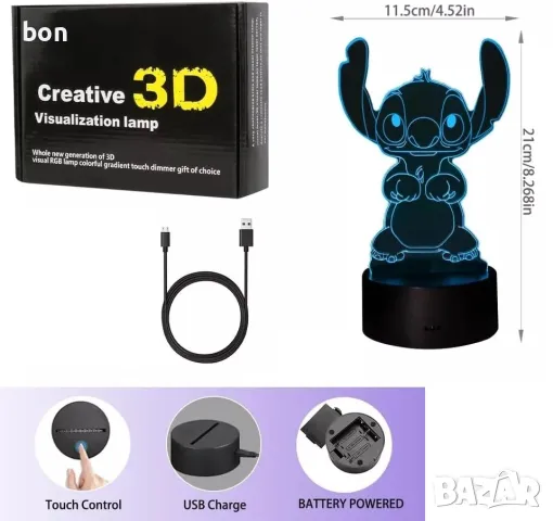 3D LED лампа Lilo Stitch, снимка 2 - Други - 49889454