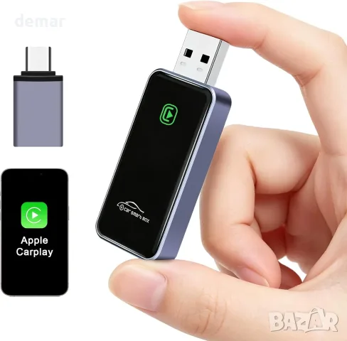 BUNUD Wireless CarPlay адаптер за iPhone (превръща Wired CarPlay в безжичен) с USB 3.0 и USB-C