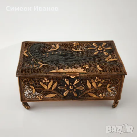 Стара медна албанска кутия за бижута филигран #5894, снимка 1